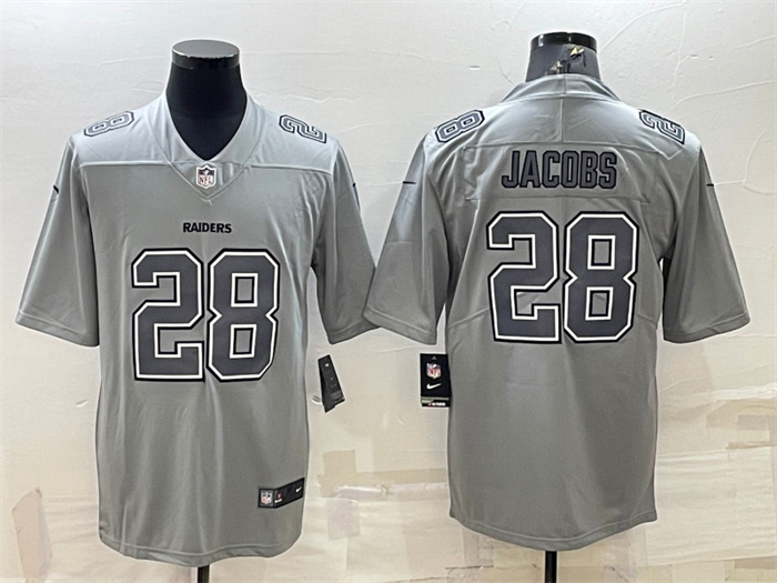 Personalized Men’s Las Vegas Raiders #28 Josh Jacobs Grey Atmosphere Fashion Stitched Jersey