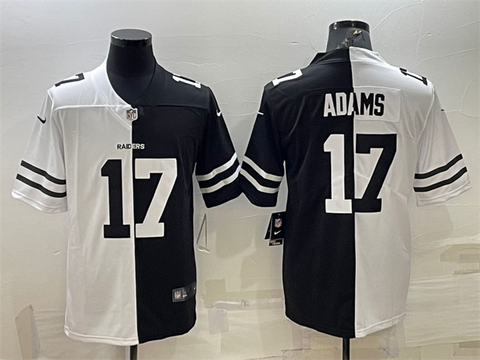 Personalized Men’s Las Vegas Raiders #17 Davante Adams Black White Split Untouchable Limited Stitched Jersey