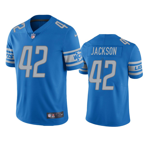 Personalized Men’s Detroit Lions #42 Justin Jackson Blue Untouchable Limited Stitched Jersey