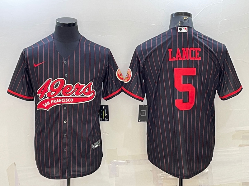 Personalized Men’s San Francisco 49ers #5 Trey Lance Black With Patch Cool Base Stitched Baseball Jersey
