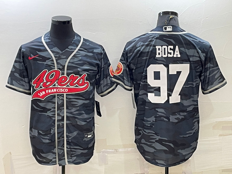 Personalized Men’s San Francisco 49ers #97 Nick Bosa Grey Camo With Patch Cool Base Stitched Baseball Jersey