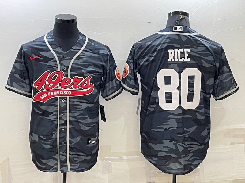 Personalized Men’s San Francisco 49ers #80 Jerry Rice Grey Camo With Patch Cool Base Stitched Baseball Jersey