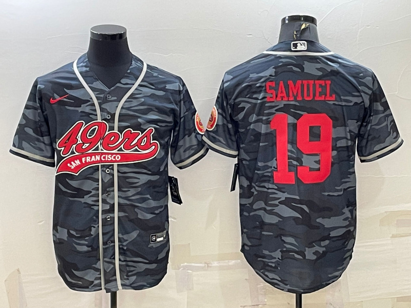 Personalized Men’s San Francisco 49ers #19 Deebo Samuel Grey Red Camo With Patch Cool Base Stitched Baseball Jersey