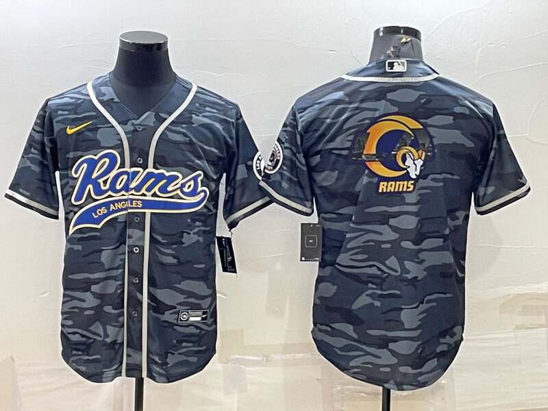 Personalized Men’s Los Angeles Rams Grey Camo Team Big Logo With Patch Cool Base Stitched Baseball Jersey