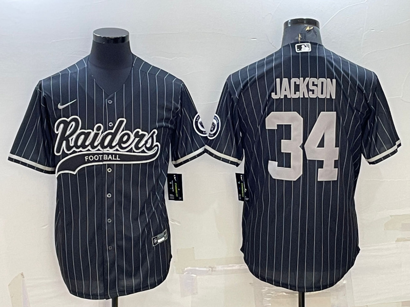 Personalized Men’s Las Vegas Raiders #34 Bo Jackson Black With Patch Cool Base Stitched Baseball Jersey