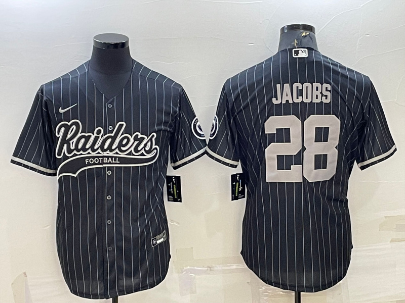 Personalized Men’s Las Vegas Raiders #28 Josh Jacobs Black With Patch Cool Base Stitched Baseball Jersey