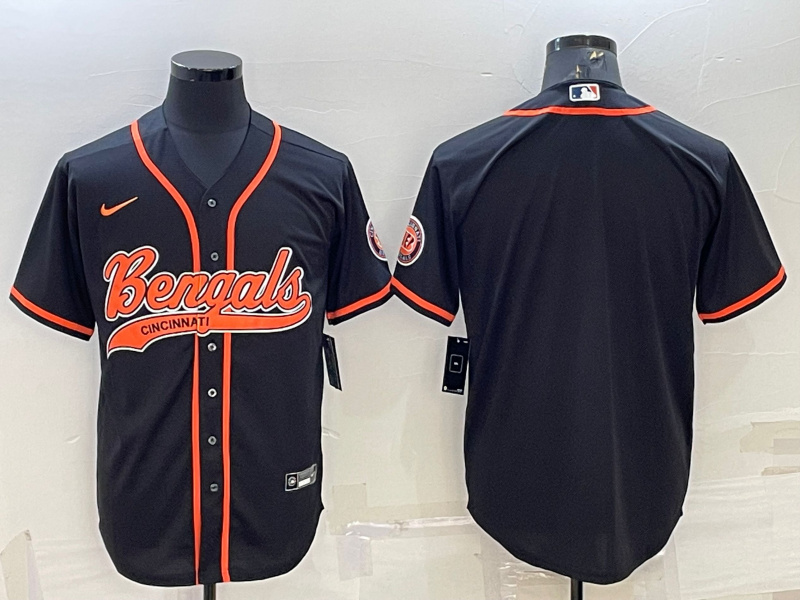 Personalized Men’s Cincinnati Bengals Blank Black With Patch Cool Base Stitched Baseball Jersey
