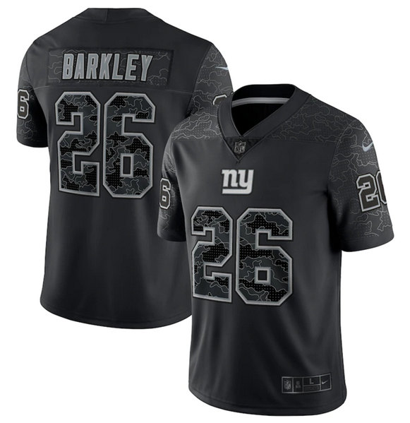 Personalized Men’s New York Giants #26 Saquon Barkley Black Reflective Limited Stitched Football Jersey