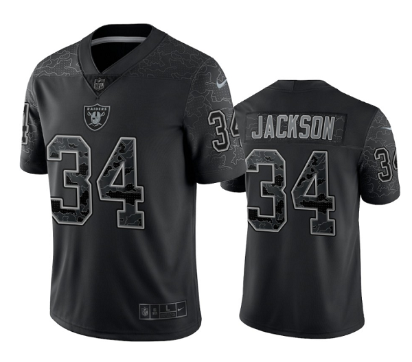 Personalized Men’s Las Vegas Raiders #34 Bo Jackson Black Reflective Limited Stitched Football Jersey