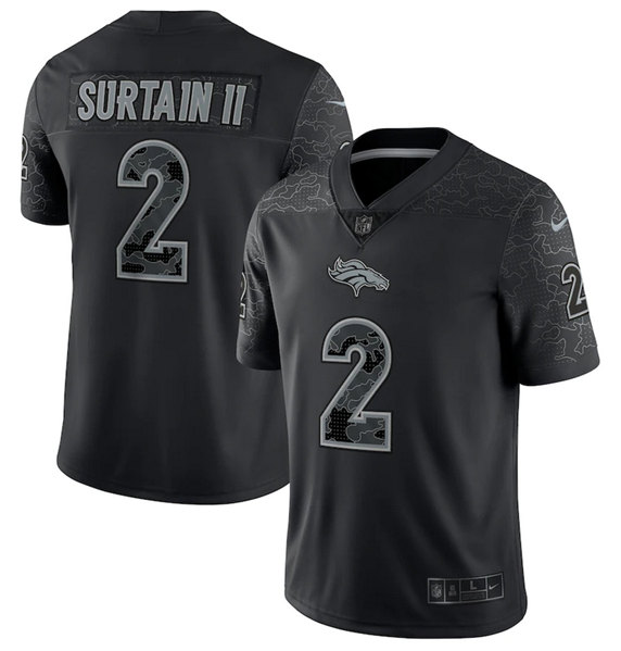 Personalized Men’s Denver Broncos #2 Patrick Surtain II Black Reflective Limited Stitched Football Jersey