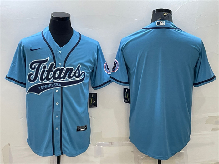 Personalized Men’s Tennessee Titans Blank Blue With Patch Cool Base Stitched Baseball Jersey