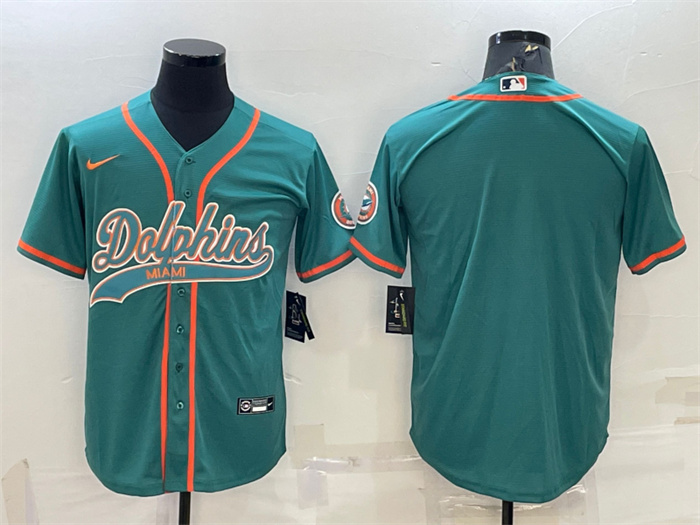 Personalized Men’s Miami Dolphins Blank Aqua With Patch Cool Base Stitched Baseball Jersey