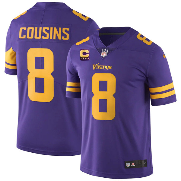 Personalized Men’s Minnesota Vikings #8 Kirk Cousins 2022 Purple With 4-Star C Patch Color Rush Limited Stitched Jersey
