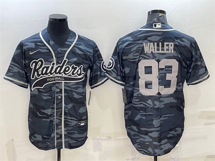 Personalized Men’s Las Vegas Raiders #83 Darren Waller Grey Camo With Patch Cool Base Stitched Baseball Jersey