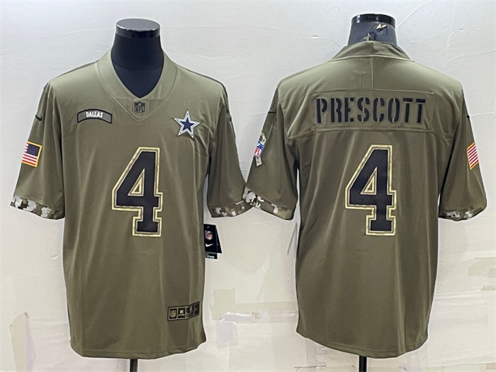 Personalized Men’s Dallas Cowboys #4 Dak Prescott Olive 2022 Salute To Service Limited Stitched Jersey