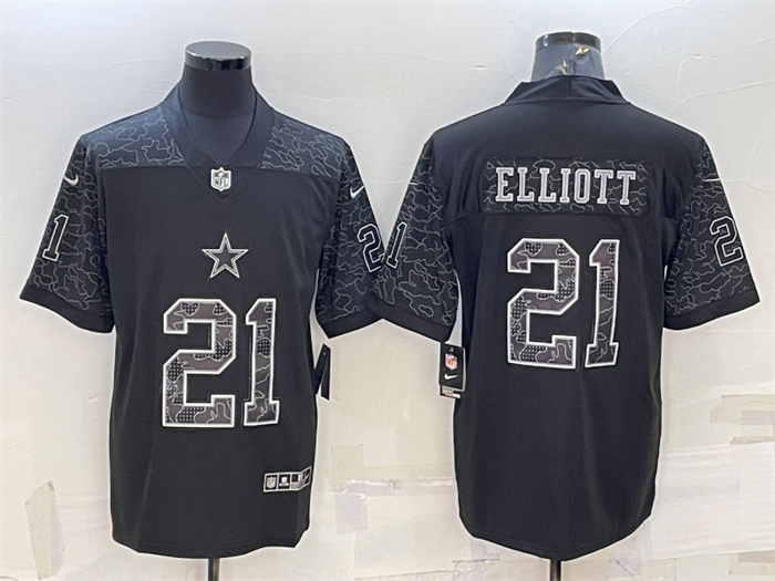 Personalized Men’s Dallas Cowboys #21 Ezekiel Elliott Black Reflective Limited Stitched Football Jersey