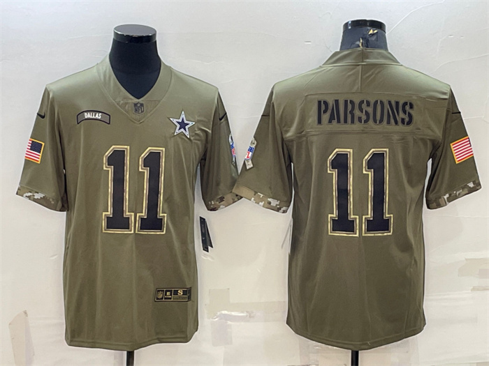Personalized Men’s Dallas Cowboys #11 Micah Parsons Olive 2022 Salute To Service Limited Stitched Jersey
