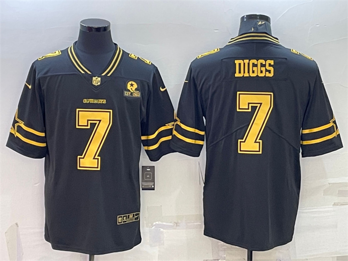 Personalized Men’s Dallas Cowboys #7 Trevon Diggs Black Gold Edition With 1960 Patch Limited Stitched Football Jersey