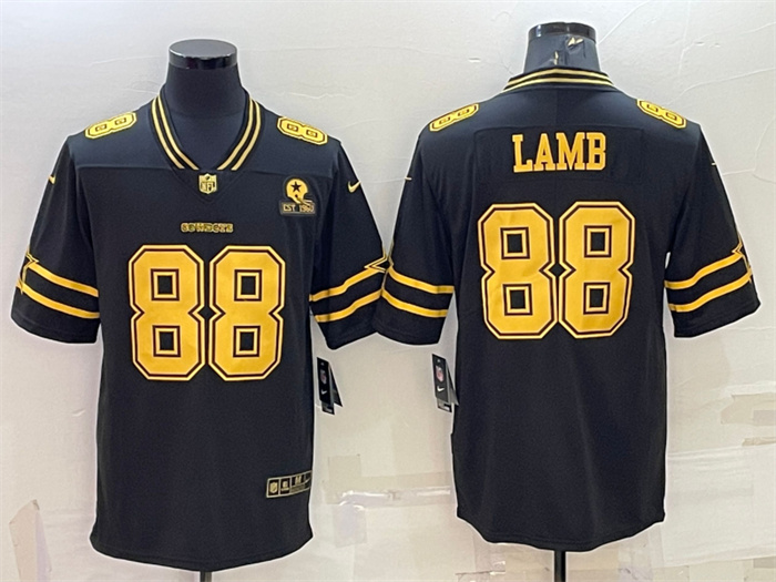 Personalized Men’s Dallas Cowboys #88 CeeDee Lamb Black Gold Edition With 1960 Patch Limited Stitched Football Jersey