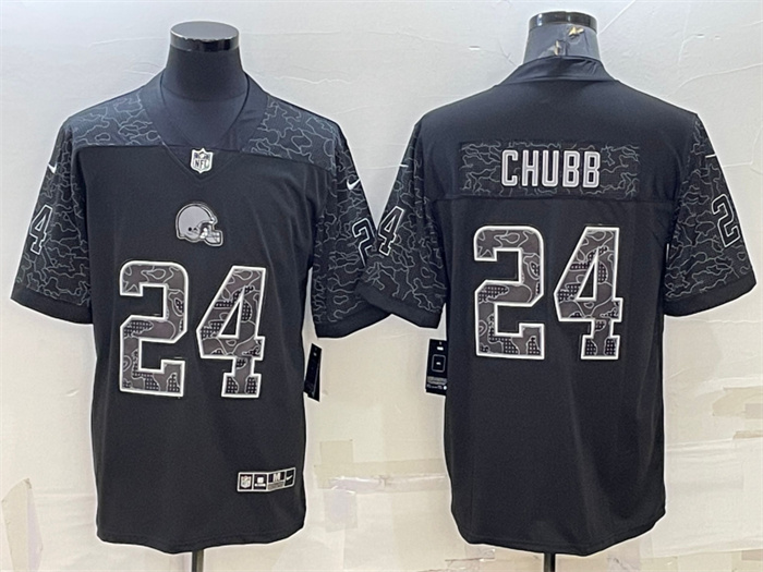 Personalized Men’s Cleveland Browns #24 Nick Chubb Black Reflective Limited Stitched Jerseys