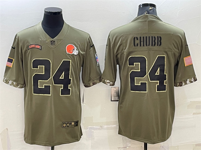 Personalized Men’s Cleveland Browns #24 Nick Chubb Olive 2022 Salute To Service Limited Stitched Jersey