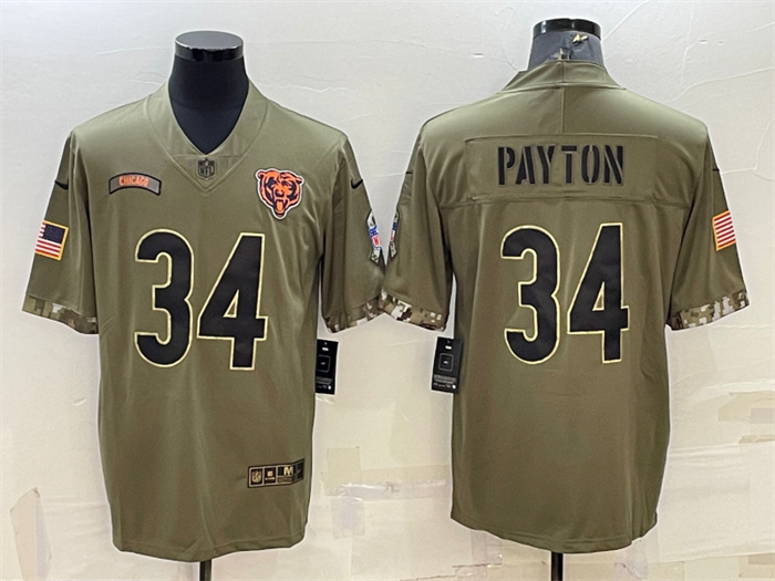 Personalized Men’s Chicago Bears #34 Walter Payton Olive 2022 Salute To Service Limited Stitched Jersey