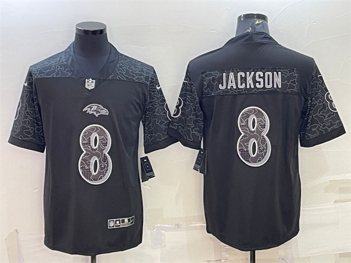 Personalized Men’s Baltimore Ravens #8 Lamar Jackson Black Reflective Limited Stitched Football Jersey