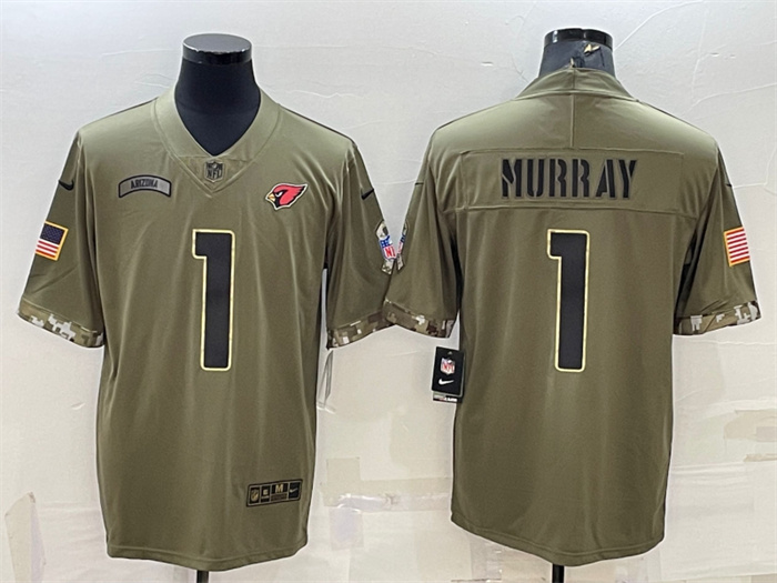 Personalized Men’s Arizona Cardinals #1 Kyler Murray Olive 2022 Salute To Service Limited Stitched Jersey