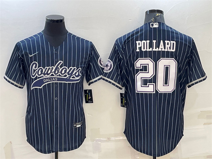 Personalized Men’s Dallas Cowboys #20 Tony Pollard Navy With Patch Cool Base Stitched Baseball Jersey
