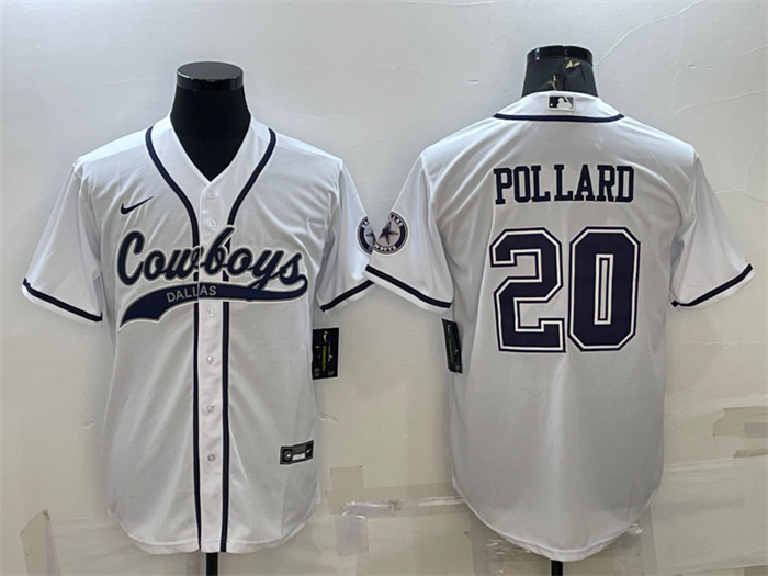 Personalized Men’s Dallas Cowboys #20 Tony Pollard White With Patch Cool Base Stitched Baseball Jersey