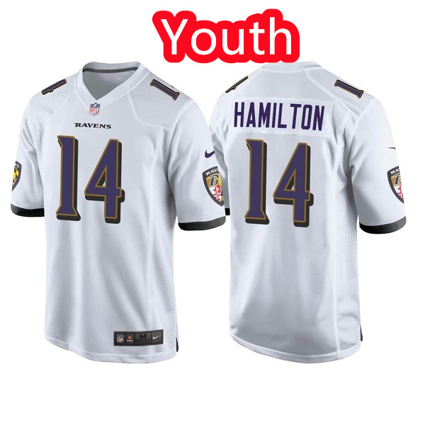 Personalized Youth Baltimore Ravens #14 Kyle Hamilton White Jersey