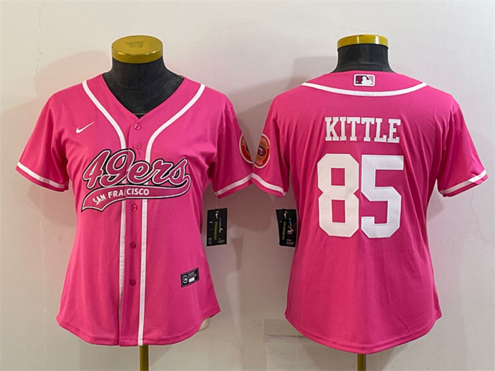 Personalized Women’s San Francisco 49ers #85 George Kittle Pink With Patch Cool Base Stitched Baseball Jersey(Run Small)
