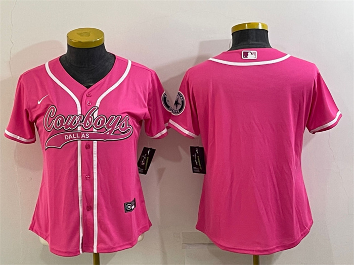 Personalized Women’s Dallas Cowboys Blank Pink With Patch Cool Base Stitched Baseball Jersey(Run Small)