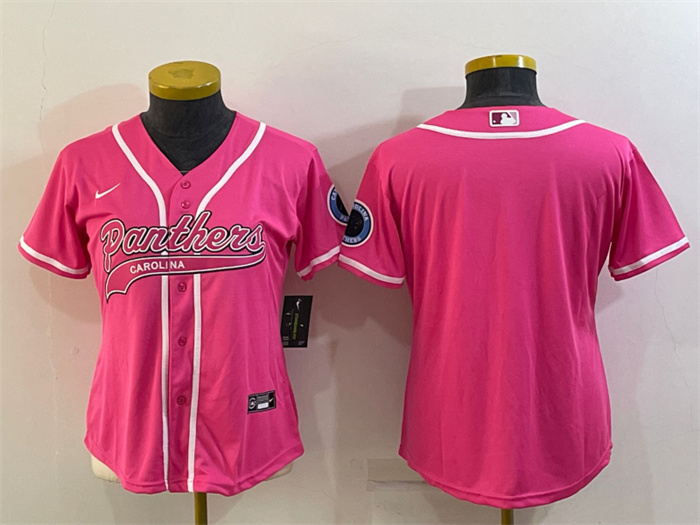 Personalized Women’s Carolina Panthers Blank Pink With Patch Cool Base Stitched Baseball Jersey(Run Small)