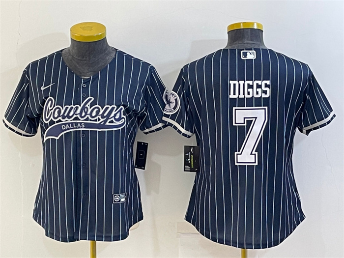 Personalized Women’s Dallas Cowboys #7 Trevon Diggs Navy With Patch Cool Base Stitched Baseball Jersey(Run Small)