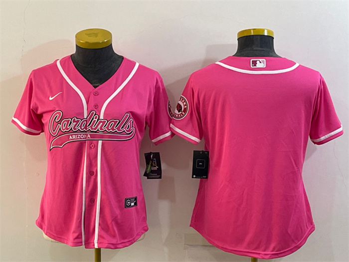 Personalized Women’s Arizona Cardinals Blank Pink With Patch Cool Base Stitched Baseball Jersey(Run Small)