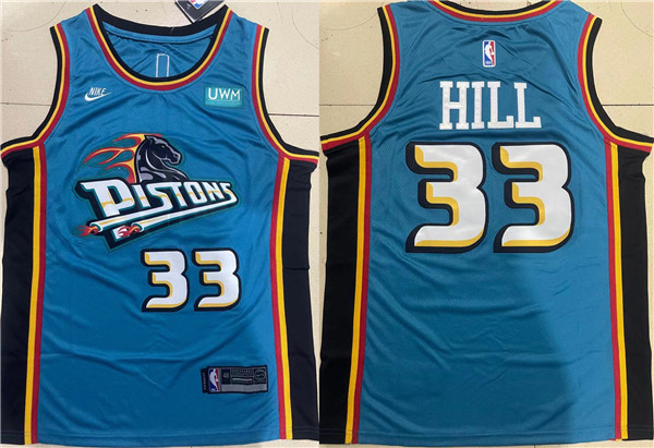 Personalized Men’s Detroit Pistons #33 Grant Hill Blue Stitched Jersey