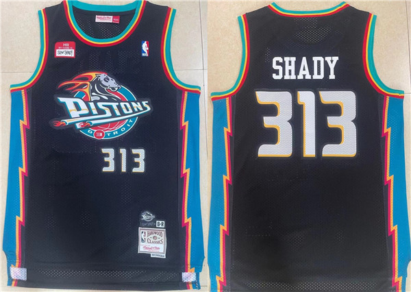 Personalized Men’s Detroit Pistons #313 Shady Black Mitchell & Ness Throwback Stitched Jersey