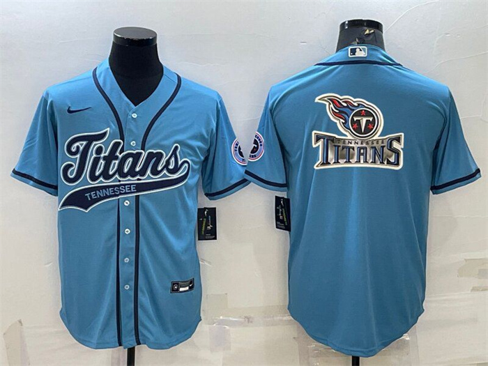 Personalized Men’s Tennessee Titans Blue Team Big Logo With Patch Cool Base Stitched Baseball Jersey