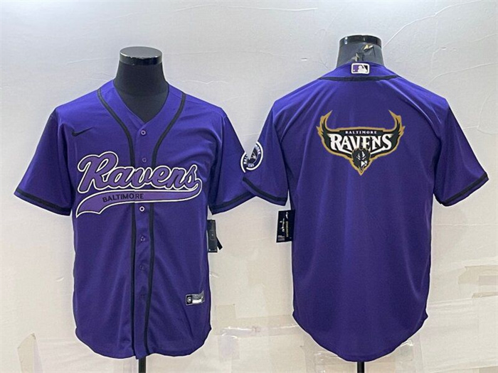 Personalized Men’s Baltimore Ravens Purple Team Big Logo With Patch Cool Base Stitched Baseball Jersey