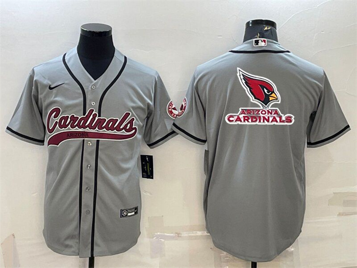 Personalized Men’s Arizona Cardinals Grey Team Big Logo With Patch Cool Base Stitched Baseball Jersey