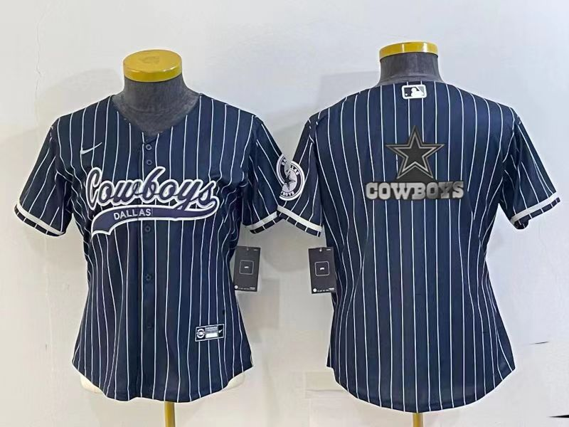 Personalized Women’s Dallas Cowboys Navy Team Big Logo With Patch Cool Base Stitched Baseball Jersey(Run Small)