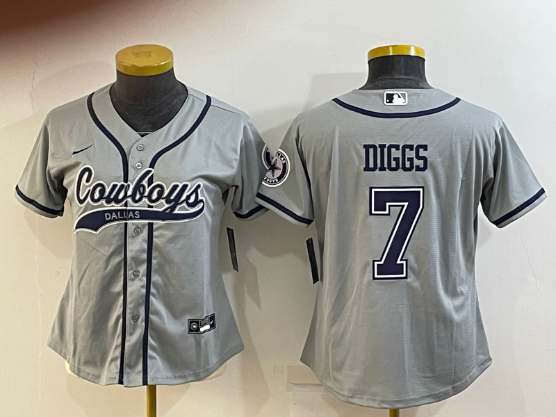 Personalized Women’s Dallas Cowboys #7 Trevon Diggs Grey With Patch Cool Base Stitched Baseball Jersey(Run Small)