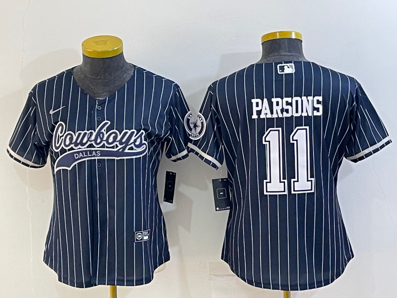 Personalized Women’s Dallas Cowboys #11 Micah Parsons Navy With Patch Cool Base Stitched Baseball Jersey