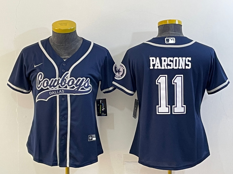 Personalized Women’s Dallas Cowboys #11 Micah Parsons Navy With Patch Cool Base Stitched Baseball Jersey(Run Small)