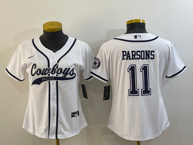 Personalized Women’s Dallas Cowboys #11 Micah Parsons White With Patch Cool Base Stitched Baseball Jersey(Run Small)
