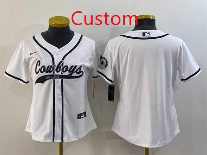 Personalized Custom Women’s Dallas Cowboys Blank White Baseball Jersey