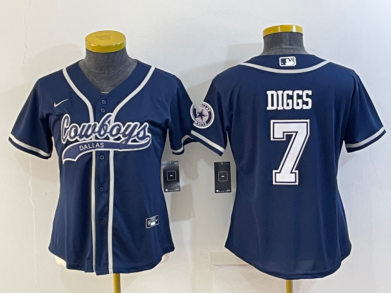 Personalized Women Dallas Cowboys #7 Trevon Diggs Navy With Patch Cool Base Stitched Baseball Jersey