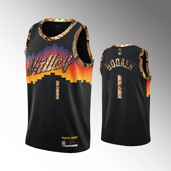 Personalized Men’s Phoenix Suns #1 Devin Booker 2021 Balck Exclusive Edition Python Skin Stitched Basketball Jersey