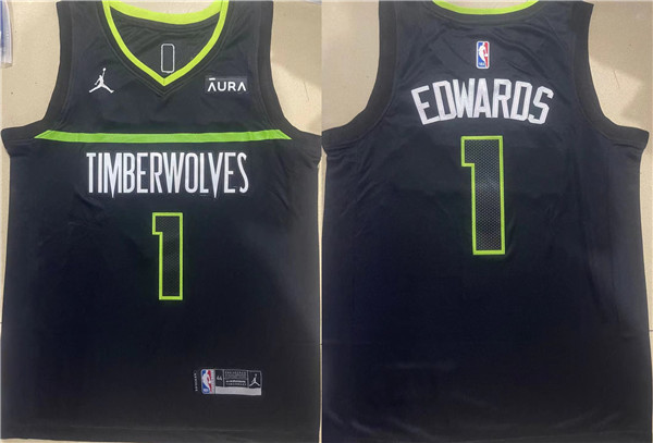 Personalized Men’s Minnesota Timberwolves #1 Anthony Edwards Black Stitched Jersey